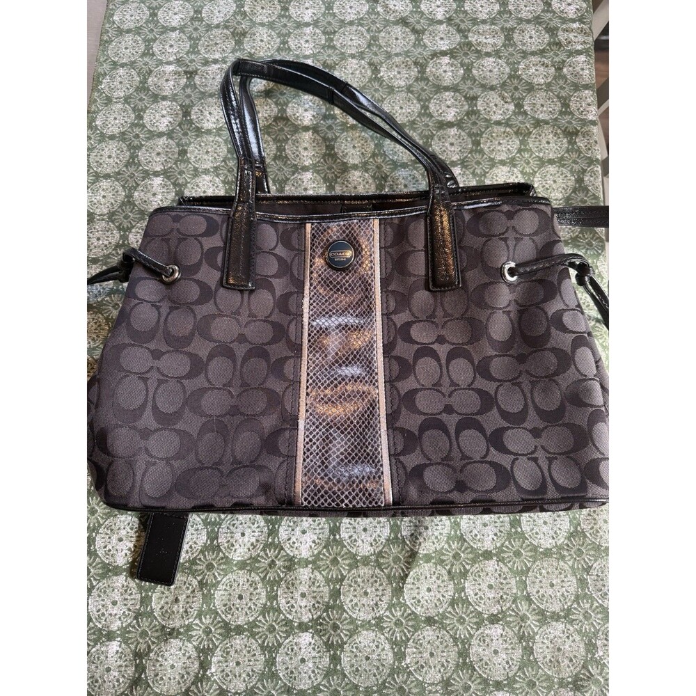Coach F24882 Black Signature Python Print Stripe … - image 1